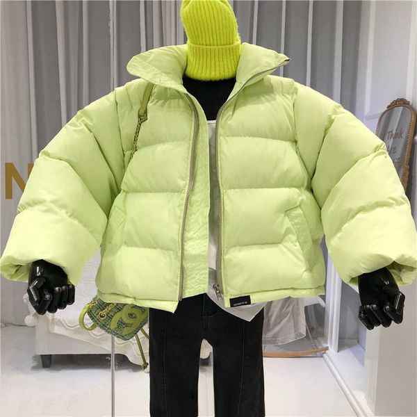 

2020 women's down jacket warm bread coats loose candy color cotton padded winter female casual parka oversize, Black