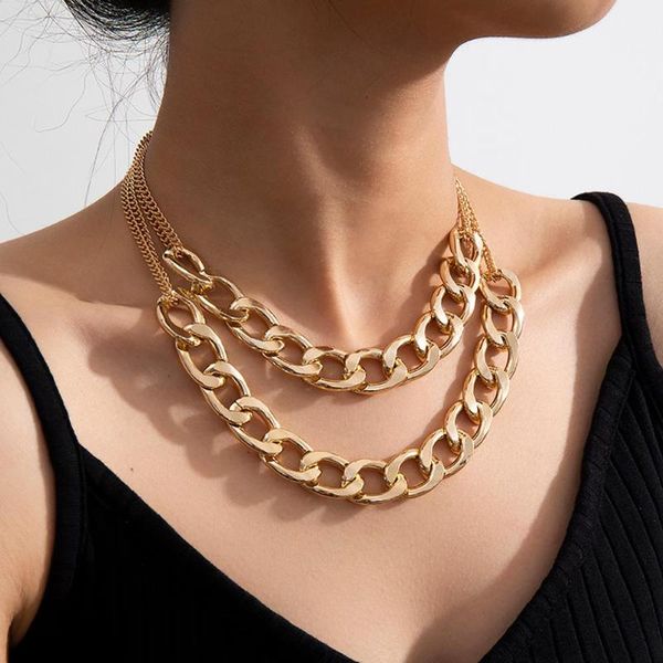 

shixin punk tool cuban link chake choker choker ожерелье для женщин hiphop 2 слоистые коренастые ожерелья заявление мода ювелирные изделия к, Golden;silver