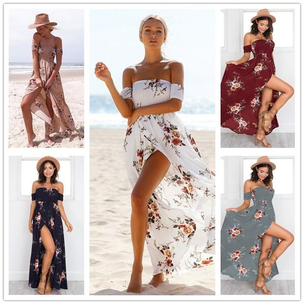 

women elegant strapless maxi dress 7 colors 5xl plus size boho beach dress summer sundress flower print long dresses vestidos, Black;gray