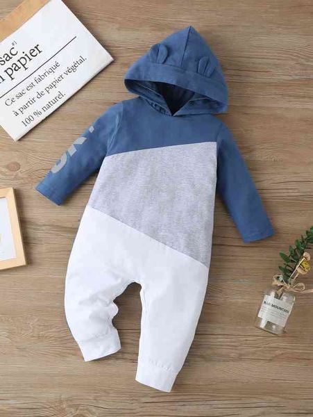 

baby letter graphic colorblock 3d ears design hooded jumpsuit she, Blue