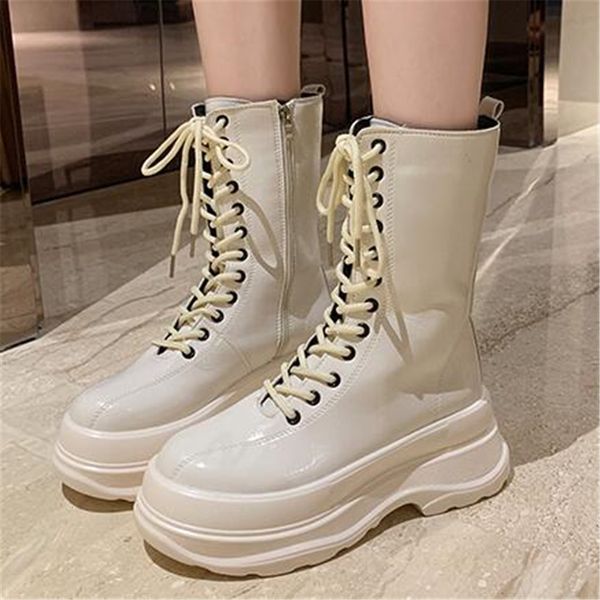 

new spring 2021 fall woman digit round-foot gothic lasso chunky boots heel ladies black shoes oho9