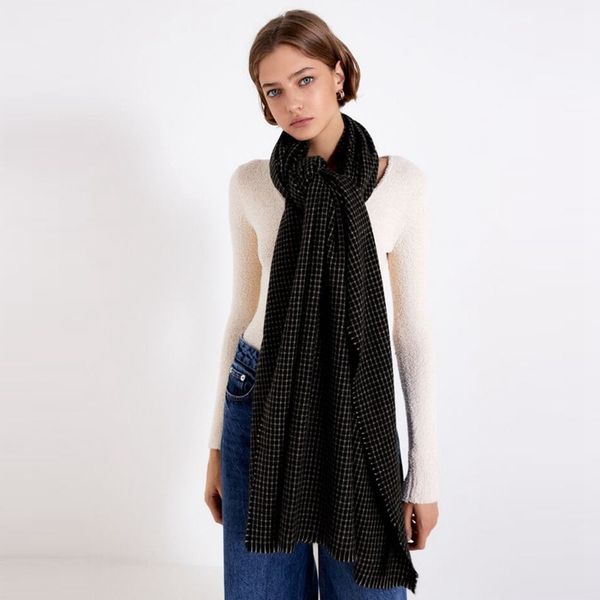 

2020 new european winter cashmere women's scarf soft touch black plaid thin scarf za same small square double purpose warm cape, Blue;gray