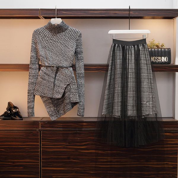 

women's high-necked shirt of two pieces and skirt knitted or crocheted pulvetement woman sets hi77, White