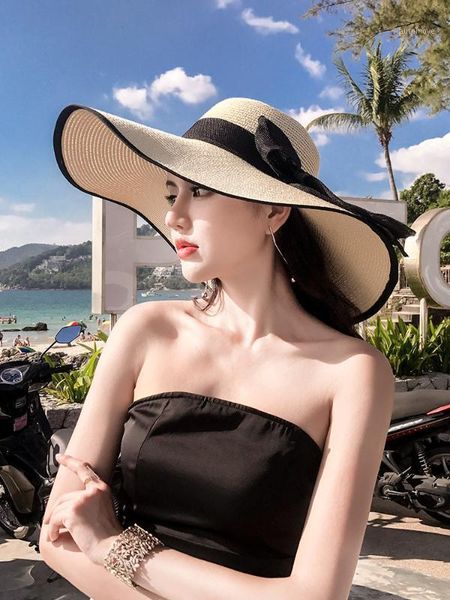 

beach hat female summer beach visor travel korean style full with large brim visor summer sun protection1, Blue;gray