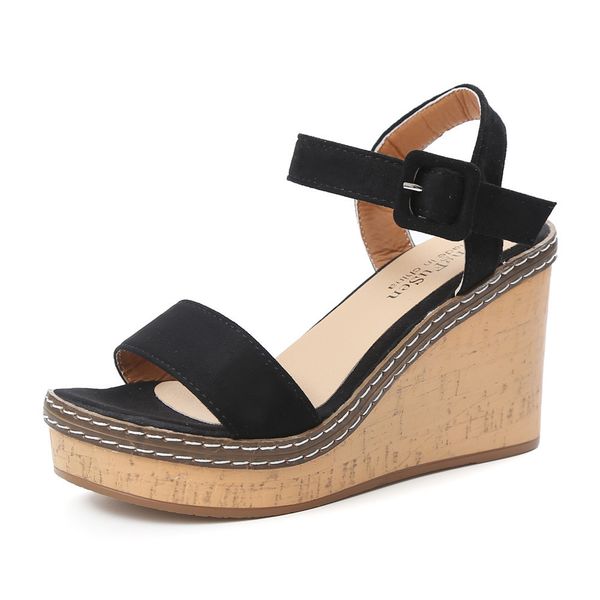 

women summer platform sandals female fish mouth platform high heels wedge shoes lady buckle slope sandals t200801, Black