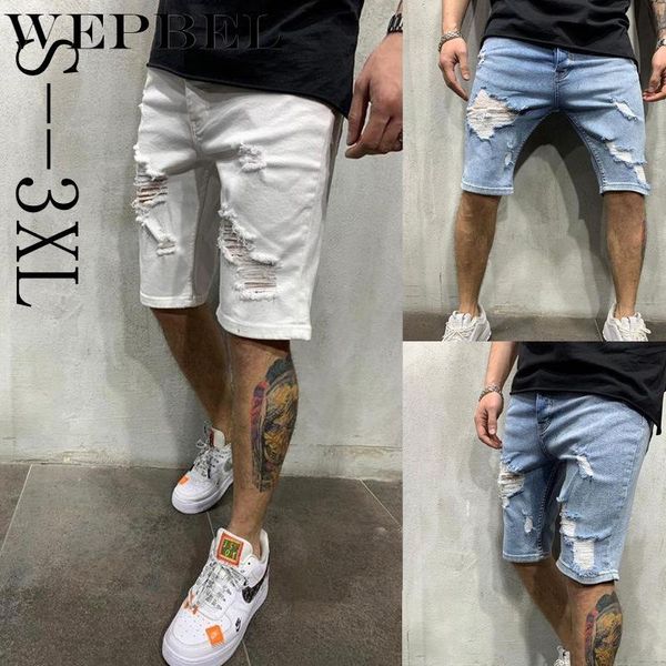 

wepbel men ripped short jeans washed breathable denim shorts male destroyed skinny hole short jeans, White;black