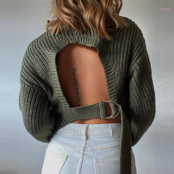 

autumn new style back hollow out short section long-sleeved sweater1, White;black