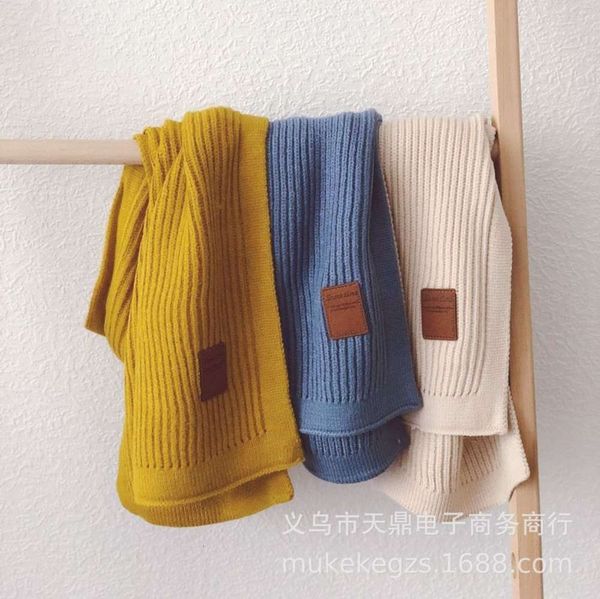 

with children's vertical knitting pure scarf color cow leather label, Red;brown