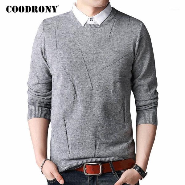 

coodrony brand sweater men casual shirt collar fake two pieces pull homme 2020 autumn winter new arrival soft pullover men c11081, White;black
