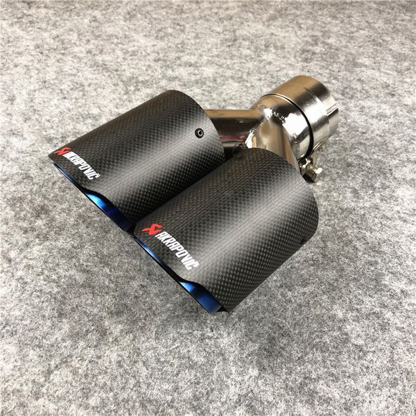 

1 pcs akrapovic car coated blue carbon exhausts dual pipes universal ak end muffler tips