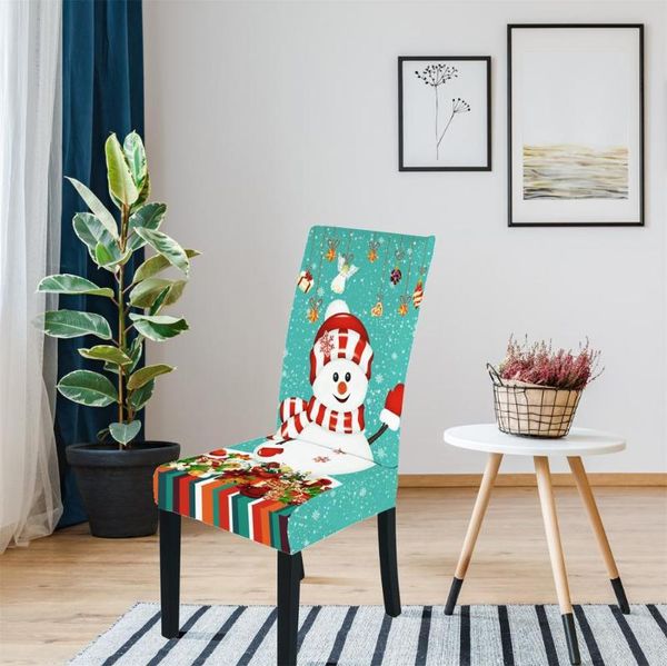 

chair covers polyester stretch print washable dining cover snowman home seat universal all-inclusive christmas holiday decoration