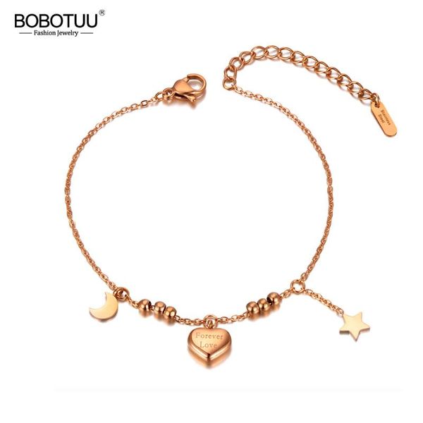 

bobotuu romantic stainless steel love heart star moon charm bracelets for girls bohemia cz crystal chain link bracelet bb20045, Golden;silver