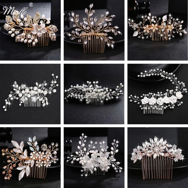 

2021 wedding crystal peals hair combs bridal hair clips accessories jewelry handmade women head ornaments headpieces for bride, Silver