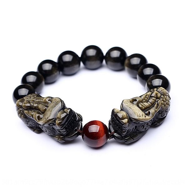 

natural gold obsidian en obsidian big head longlin chen men's single ring bracelet donghai crystal bracelet gold yaoshi gift ldjwg, Golden;silver