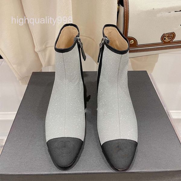 

boots high end quality small fragrance round toe short boots women's autumn and winter fashion zipper thick heel, Black