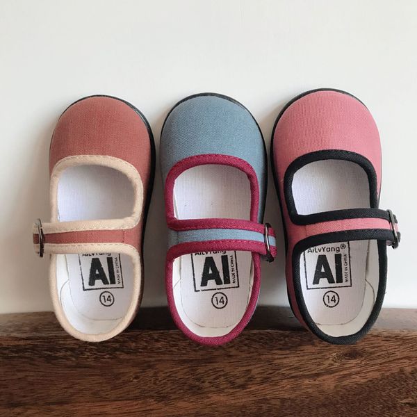 

2019 autumn girls soft bottom shoes children grandmother shoes kids kindergarten indoor square mouth canvas shoes 1-7 years 1029, Black;red