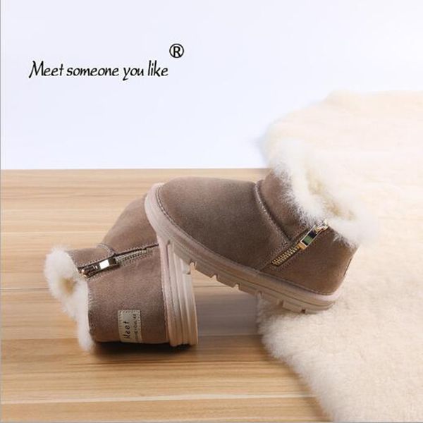 

2020 new shoes, leather wool boots, thick non-slip baby plus velvet snow cotton children's shoes, Black