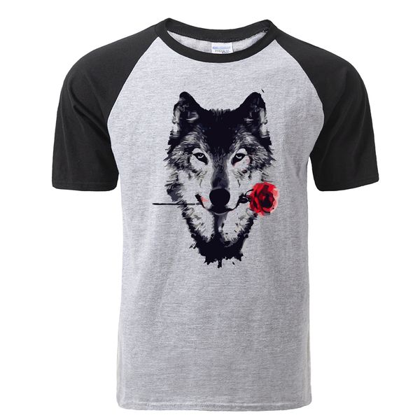

flower wolf cool print raglan summer short sleeve hip hop casual harajuku streetwear hooded sweatshirt hoodie men t shirt
