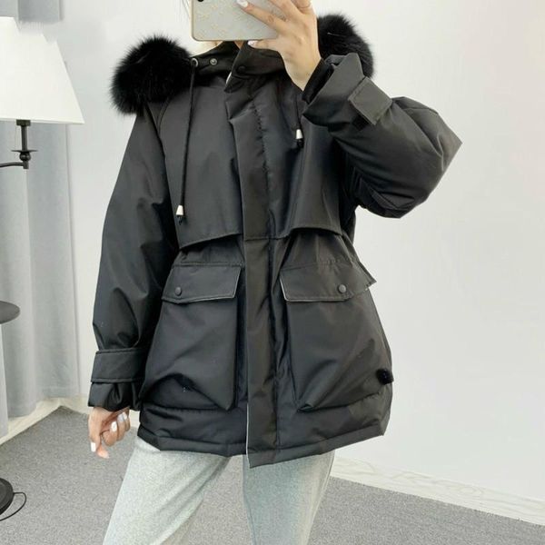 

women's down & parkas 2021 winter fashion long sleeve big pocketthick wide-waisted zipper hooded temperament cotton clothes c007, Black