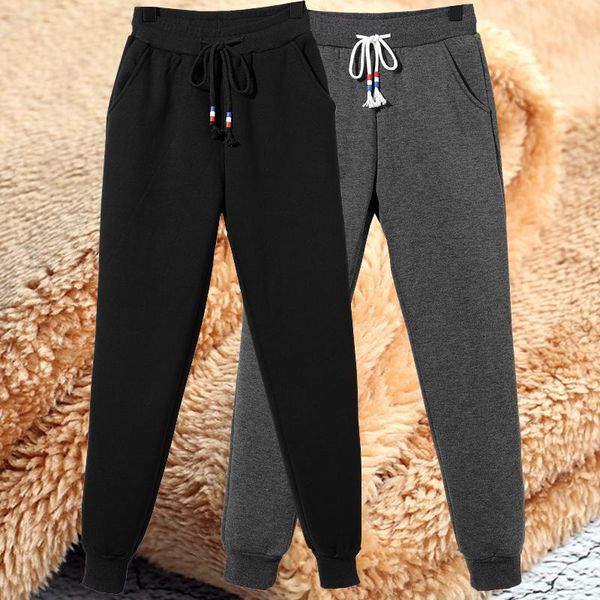 

women's pants & capris women winter fleece velvet thick warm lambskin trousers high waist cashmere stretch female gym running plus swea, Black;white