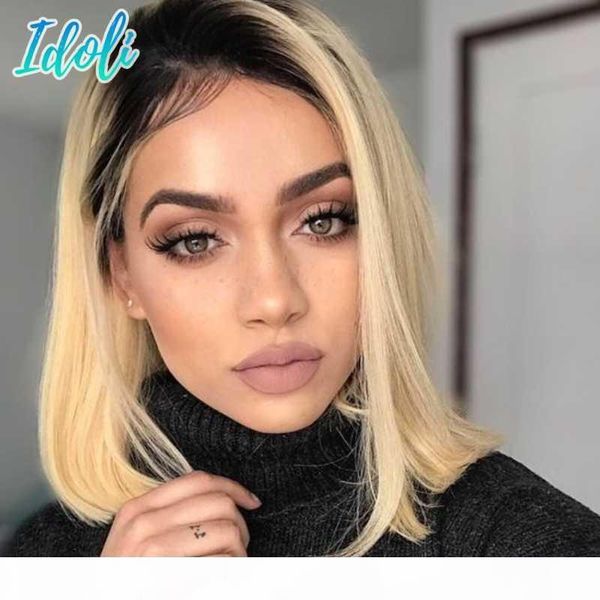 

blonde lace front wig bob wig lace front human hair wigs 1b 613 ombre human hair straight perruque cheveux humain couleur, Black;brown