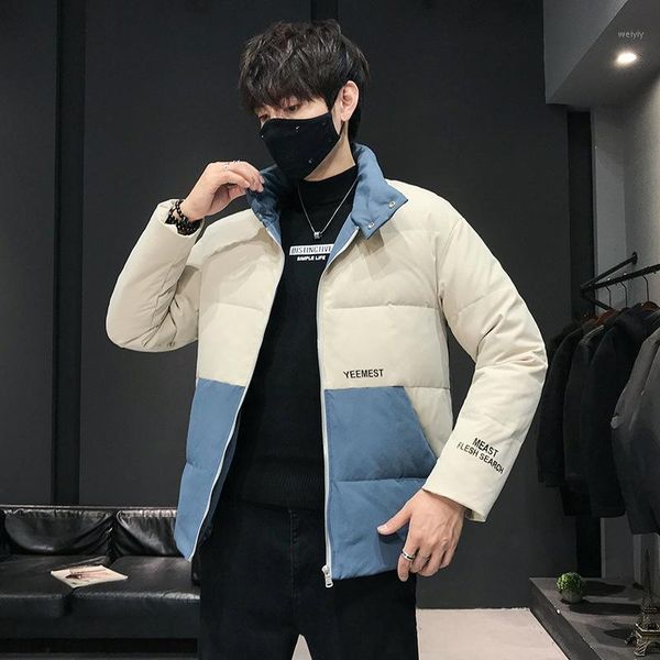 

men's down jacket winter new cool fashion brand short color matching thickened warm white duck down coat men's clothing1, Black
