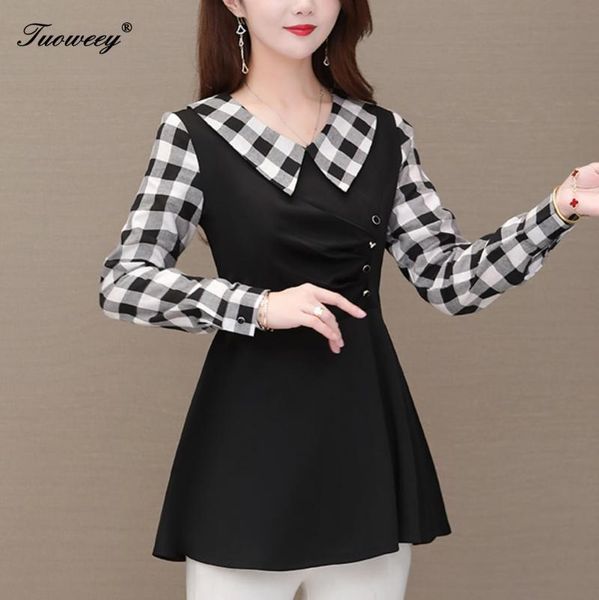 

womens all-match brief sunscreen summer plaid long sleeve button office shirt ladies check blouse oversize plus size -4xl, White