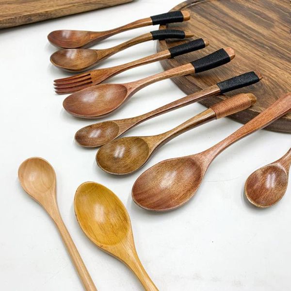 

1pc soup teaspoon mixing long handle wooden spoon bamboo cooking tool desserts salad forks 1pc soup h wmtzty