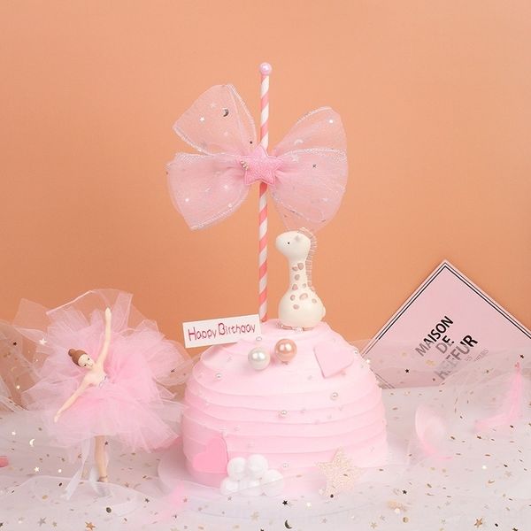 

asmux copyright products gold star gauze pink bow straw plug-in butterfly fairy stick party 9fec1 stick cake plug-in fairy