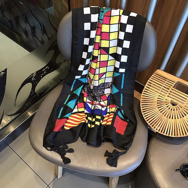 

color geometry sunscreen shawl women's summer super large silk scarf beach towel cotton scarf designer scarf women luxury 2020 wmtlrn, Blue;gray