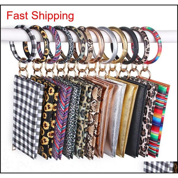 

leopard leather bracelet key chain plaid buffalo wallet pu wrist round tassel pendant wristbands keychain clutch purse accessory lxras, Silver