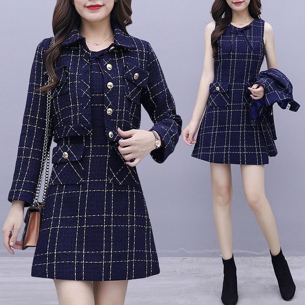 

small fragrance coat suit skirt women 2020 spring and dress coat skirt autumn new fashion celebrity temperament dress two piece set 0mzcc 0m, Gray