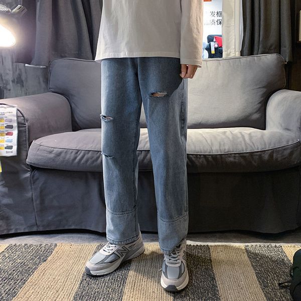 

male brem 2021 spring new drops straight leg campus size young -5xl pants czdy, Blue