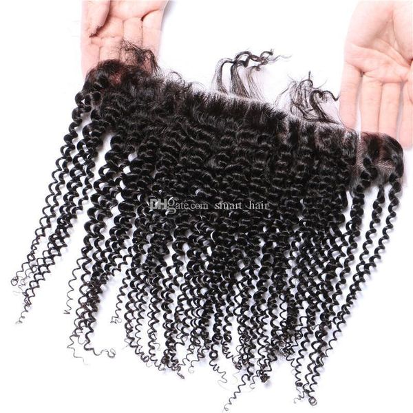 

new beauty lace closure kinky curly hair lace frontal 13x4 with baby hair middle 3 part ear to ear full lace frontals, Black;brown
