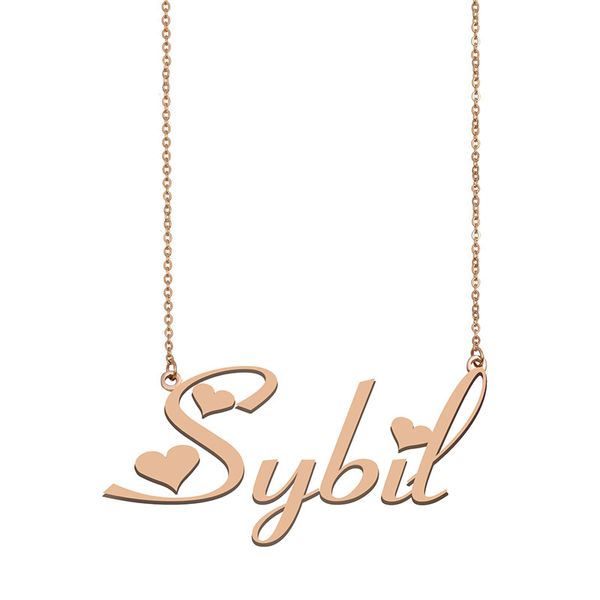 

sybil name necklace custom nameplate pendant for women girls birthday gift kids friends jewelry 18k gold plated stainless steel, Silver