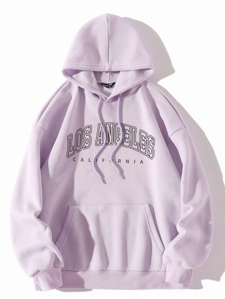 

letter graphic kangaroo pocket drawstring thermal hoodie m6v6#, White;black