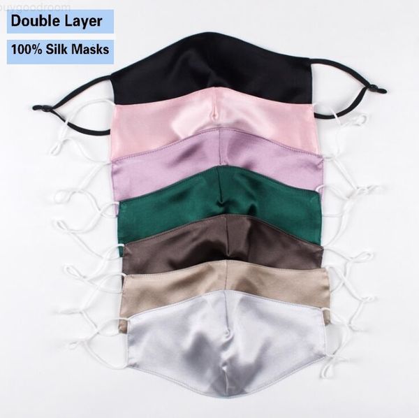 

washable reusable face mask thin 19mm double 100% silk masks sun-proof dust-proof mouth mask cover shield safety breathable designer masks