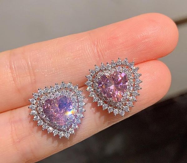 

jellystory charm earring with heartshape emerald gemstone 925 sterling silver jewelry stud earring for women wedding11, Golden;silver