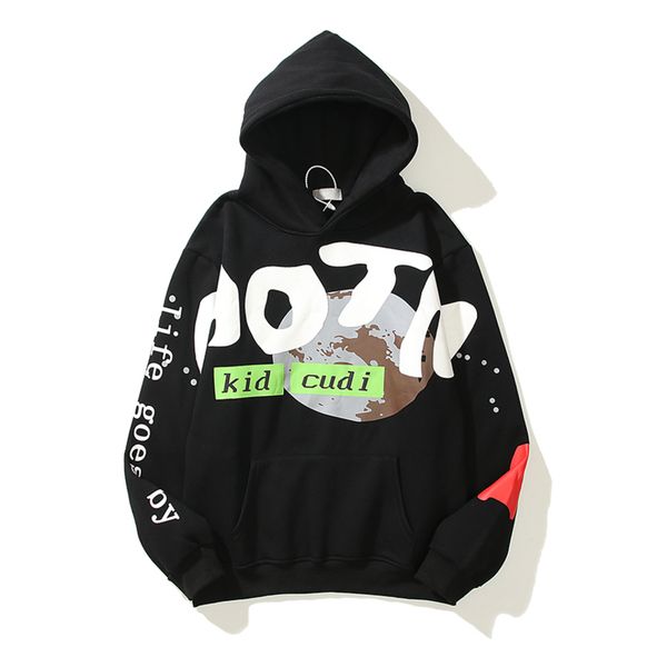 

men's and women's hooded sweatshirts, foam letters, street cloth, oversized, casual, harajuku, Black
