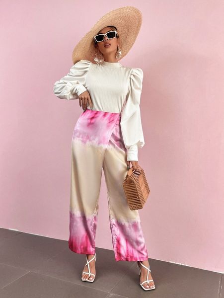 

ombre wide leg pants 76r1#, Black;white