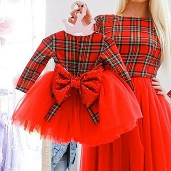 1-5y meninas de Natal vermelho vestido xadrez criança bebê garoto meninas manga longa tutu festa de arco casamento vestido de aniversário menina trajes xmas lj200923