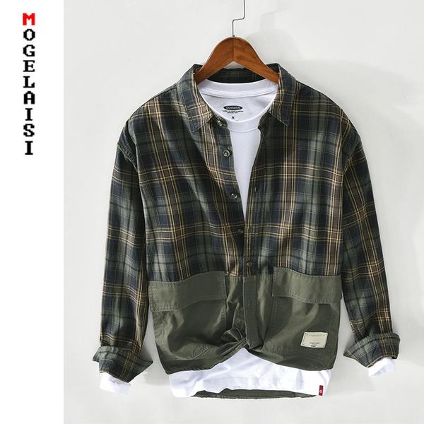 

men's casual shirts 2021 spring plaid shirt men 100% cotton long sleeve double big pockets for man fashion slim fit z136, White;black