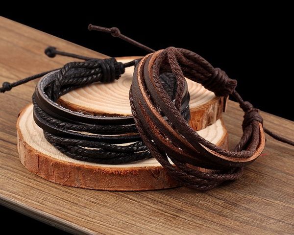 

women woven wrap mens hand and bracelets 100% multilayer genuine leather bracelet with braided rope fashion jewelry chea