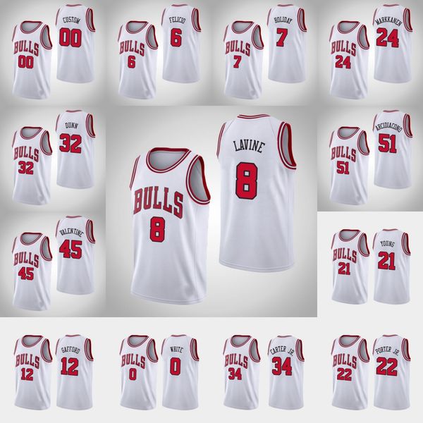 

chicago bulls men zach lavine coby white lauri markkanen kris dunn daniel gafford nba wihte custom association jersey, Black