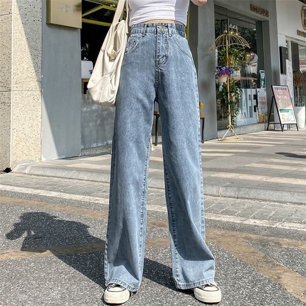 

women's high waist jeans leisure wide leg pants fashion vintage straight denim pants autumn 2020 female lj201126, Black;white