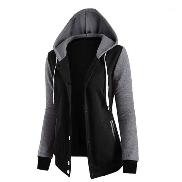 

2018 fashion new charm women's double color spliced double cap pocket long sleeved four buckle jacket coat1, Black