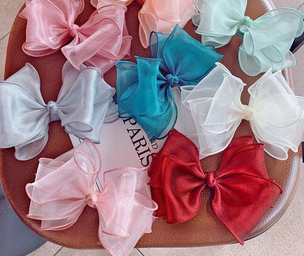 

10pcs lot colored yarn childrens hairpin super large 3 layer bow sequins love kids hair clips baby girls hair accessories, Slivery;white