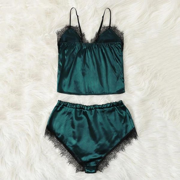 

women's sleepwear breathable lingerie women lace with shorts silk pajama suit female deep v sling underwear nightwear1, Black;red