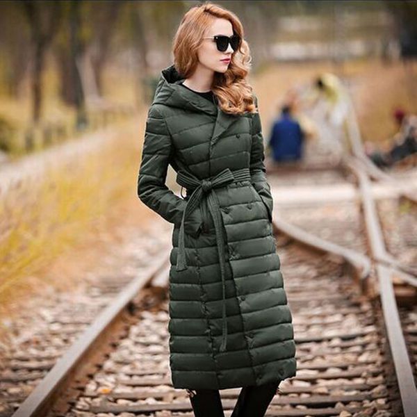 

women's warm winter coat white duck feather paka super light long elegant dress