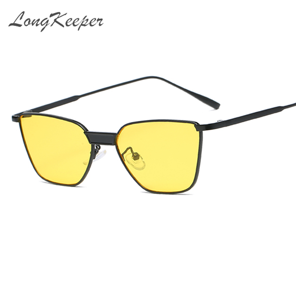 

longkeeper vintage cat eye sunglasses women women metal brand design sun glasses classic square black yellow lens uv400 oculos, White;black